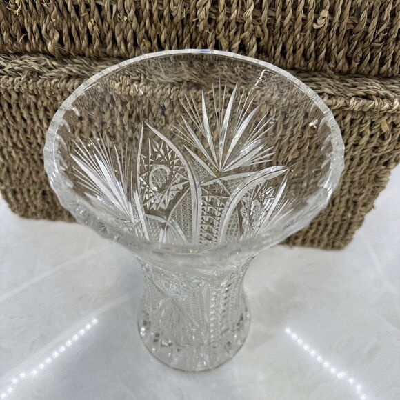 Vintage Lead Crystal Star of David Vase 9” Elegant Decorative Glass - Picture 2 of 9
